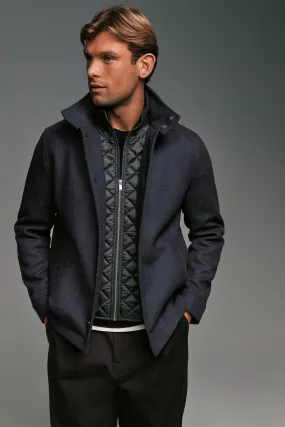 Azul marino - Mock Gilet Herringbone Padded Jacket with Wool